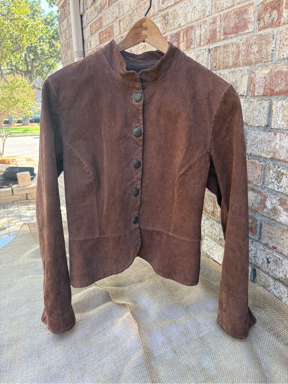 Women's Brown Suede Button-Front Jacket